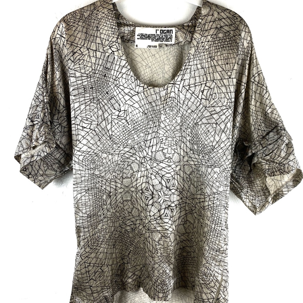 I’ Ogan Bronze Gold & Black Geometric Spider Web Silk Blend Blouse S Designer